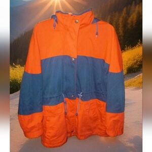 90s Cross Colours Vibe Anorak Jacket Orange Blue Hooded Gorpcore Women's 12